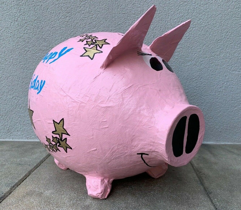 Piggy bank XXL 60th birthday golden stars money gift letter box card box image 5