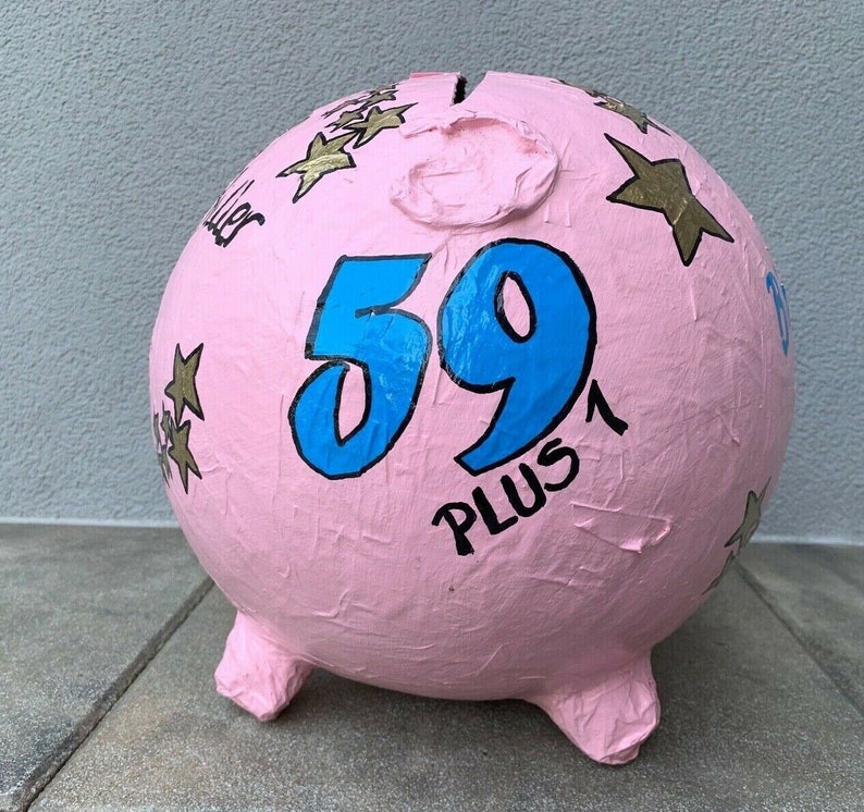 Piggy bank XXL 60th birthday golden stars money gift letter box card box image 10