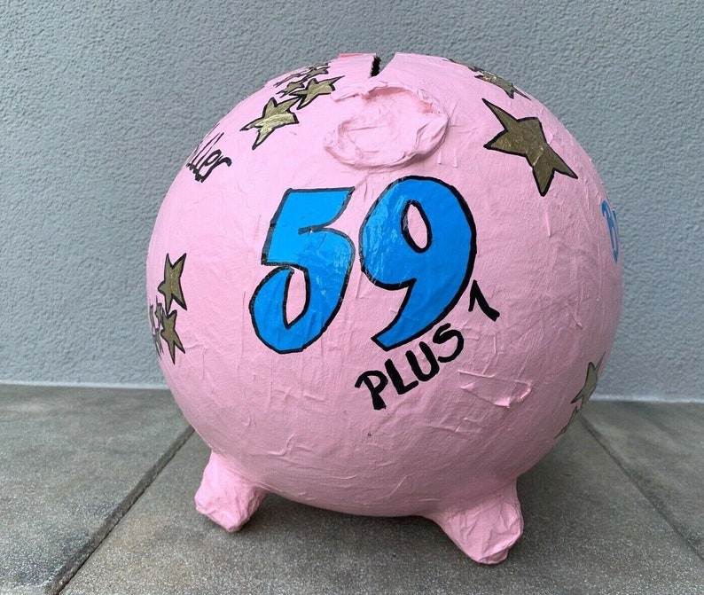 Piggy bank XXL 60th birthday golden stars money gift letter box card box image 1