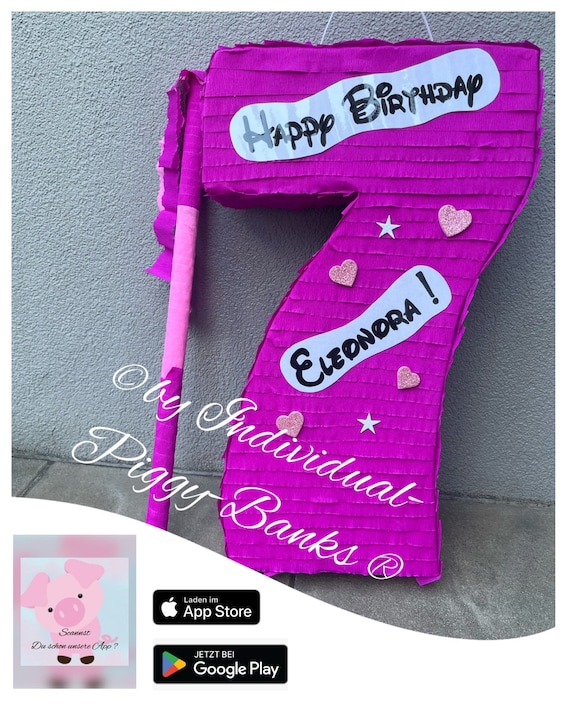 Piñata número 7 en regalo rosa 7º cumpleaños caja de regalo para