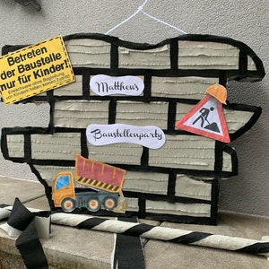 Piñata Baustelle Schlagpinata BaustellenParty Geschenk Kindergeburtstag Füllbox Geldgeschenke Box Bauarbeiter Bagger Baustellenschild