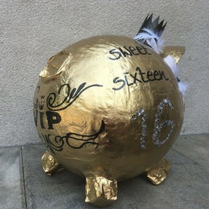 Sparschwein XXL Sweet 16 gold Geschenk 16 Geburtstag Geldgeschenk Kartenbox Bild 3