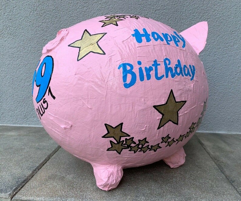 Piggy bank XXL 60th birthday golden stars money gift letter box card box image 4