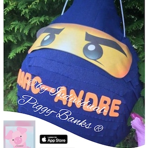 Pinata Ninja Schlagpinata Kindergeburtstag Partyspass blau Wunschname Box Einschulung Geschenk