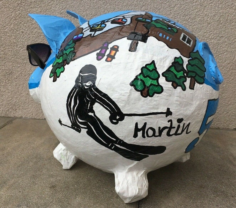 piggy bank xxl ski sow winter pig money gift 50th birthday
