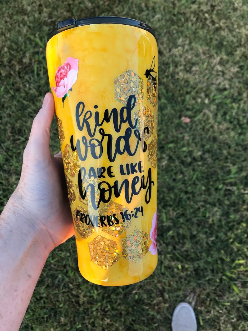 and bible verse glitter tumbler Bumble bee honey