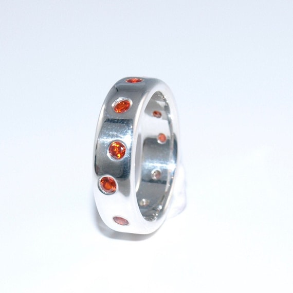 Bague En Argent Massif Avec Pierre Orange Facettée Et Zirconiums - Taille 52 - Occasion Mais Belle