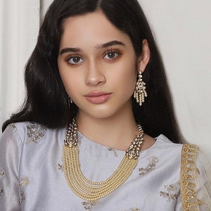 VeroniQ Trends-Elegant Gold Plated Kundan Long Rani Haar Necklace With Pearls-Bridal-Wedding-Engagement-Party-USA-UK-Europe-India