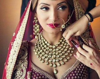 VeroniQ Trends-Elegant Look  Bridal Multilayer Kundan Necklace With Tika-Bridesmaid-Wedding-Sabyasachi Inspired-Polki Necklace-USA-UK-Canada