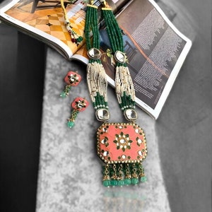 VeroniQ Trends-Elegante vergoldete Meenakari Kundan Lange Rani Haar Halskette mit Perlen-Braut-Hochzeit-Verlobung-Verlobung-Party-USA-UK-Europa-Indien