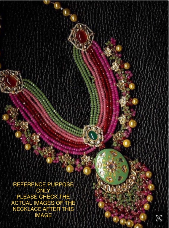 VeroniQ Trends-Royal Multistrand Necklace in Faux Gems, Meenakari Work,Kundan Stones for D81-Wedding, Party,Cocktail,Engagement,Turkish