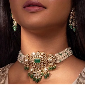 VeroniQ Trends-92.5 Silver Moissanite Polki-Diamond-Victorian Choker Necklace-Bridal-South Indian-USA-Wedding-Diamond-Gold-Bridal-Wedding