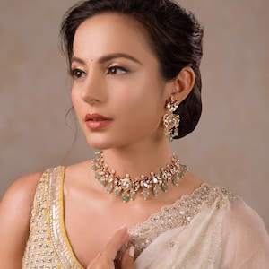 VeroniQ Trends-Elegant Victorian Style Moissonite Polki Necklace With Fluorite Bead-Bridal-Wedding-Engagement-USA-UK-Punjabi-Pakistani