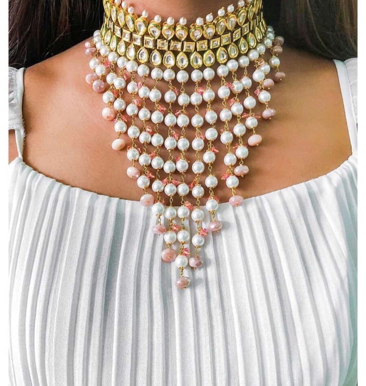 Jewellery Jewellery Sets VeroniQ Trends-Designer Kundan Choker Necklace with Back Meenakari,Ad Stones,Polki Necklace,Meenakari Necklace,Party wear,Choker Necklace-VC 