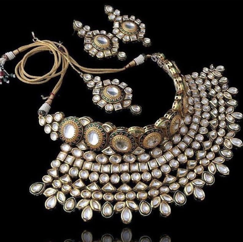 Designer KundanPolki Full Coverage heavy Bridal Necklace Set in Multilayer Kundan Meenakari Work D55 VeroniQ Trends