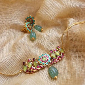 VeroniQ Trends-Mughal Style Choker Necklace-Turquoise-Gold Plated in handmade Kundan-Green Beads-Indian Jewelry-Wedding-USA-Polki-Vintage