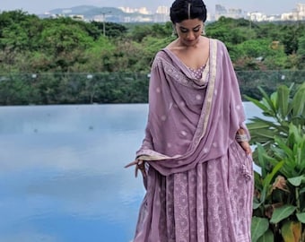 VeroniQ Trends-Designer Anarkali in Lilac color with Embroidery, Anarkali suit,Salwar Suit,Wedding wear,party wear,ethnic wear,Chikankari-PS