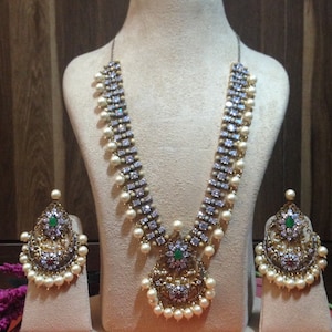 VeroniQ Trends-925 Silber 22KT Vergoldete Nizami Halskette Moissanite Polki Südseeperlen-Victorian Halskette-Wedding-Party-Lucknowi