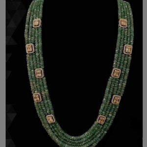 VeroniQ Trends-Multistrand Green Onyx Beads And Polki Kundan Necklace-Bridal-Wedding-Engagement-Party-USA-UK-Europe-South India-Canada