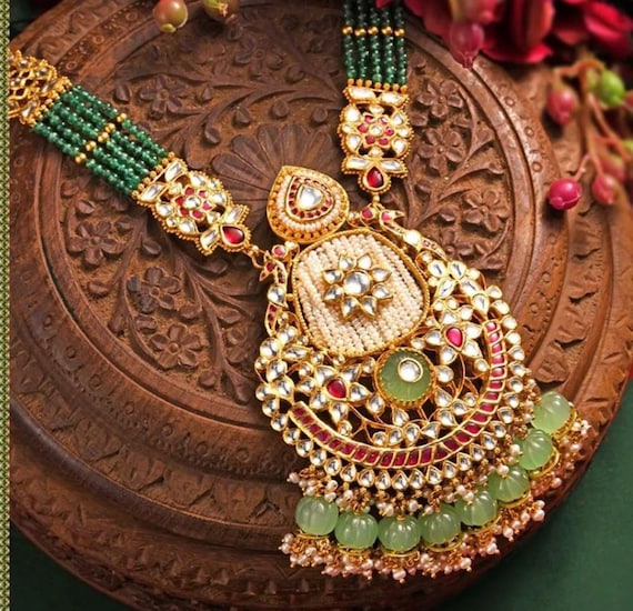 Veroniq Trends gold Plated Long Peacock Pendant Maharani Necklace