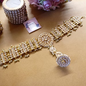 VeroniQ Trends-Gold Plated Rajputi Style Damini/Matha Patti Borla In Pachi Kundan-South Indian Jewelry-Indian-Kundan-Wedding-USA-UK-Canada