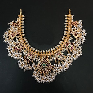 VeroniQ Trends-92.5 Hallmarked Guttupusulu Silver Necklace With Elephant Motif 22 kt Antique Gold Plating-Temple Jewellery-South Indian