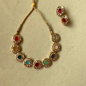 VeroniQ Trends-Elegant Navratan Kundan Single Line Necklace Back Meenakari-South Indian-Wedding-USA-Punjabi-Bridesmaid-UK-Dubai-Indian