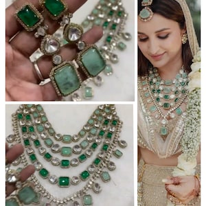 VeroniQ Trends-Parineeti Chopra Bridal Necklace-Victorian Polki Kundan Necklace-Doublet-Gold Plated-Indian Jewelry-Wedding-Zambian Emerald