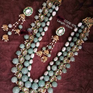VeroniQ Trends-Designer Multistrand Pearl,Sea Green Pearls kundan Necklace,Rani Haar,Jaipuri Mala,Wedding Jewllery-SJ