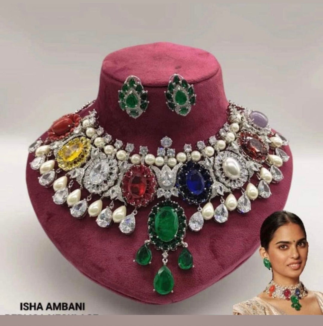 Veroniq Trends-isha Ambani Inspired Navratna Indian Polki Necklace