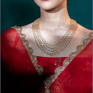 VeroniQ Trends-92.5 Hallmarked Silver Multilayer Mughal Necklace Style 22 kt Gold Plating-Temple Jewelry-Maharashtrian-South Indian-Indian