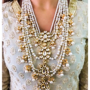 VeroniQ Trends-Designer Kundan and Pearl Raani Haar Necklace Set with Earrings,Kundan Necklace,Pearl Necklace,Party wear,Wedding-VC