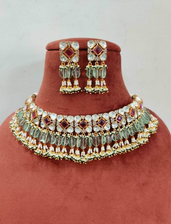 Veroniq Trends victorian Moissanite Polki Choker Necklace in Gold