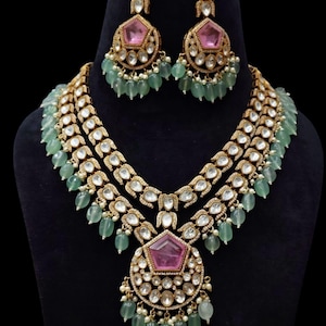 VeroniQ Trends-Multilayer Bridal Victorian Style Color Doublet Stone Polki Necklace-Bridal-Wedding-Engagement-Emerald-Ruby-Indian-Vintage.