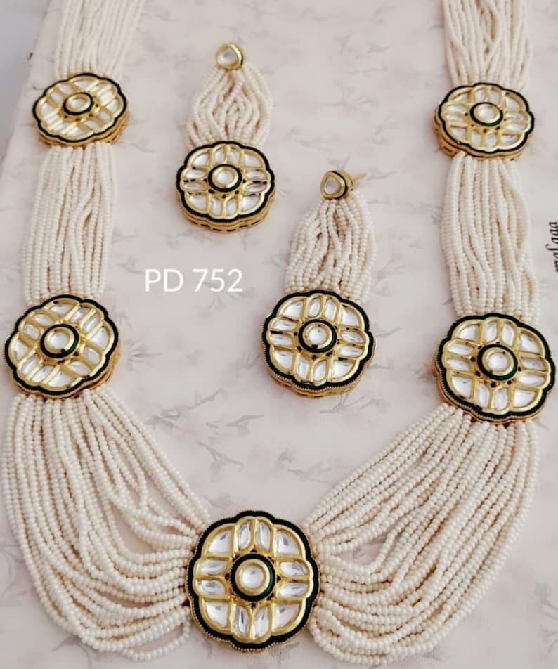 VeroniQ Trends-Designer Rani Haar Style in Pearls,KundanPolki Necklace Set very High Quality D11-Bridal,Wedding,Engagement