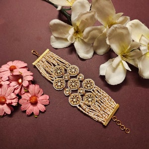 VeroniQ Trends-Multistrand Traditional Gold Plated Pachi Kundan Bracelet-Bridal-Wedding-Engagement-Party-USA-UK-Europe-Mughal Jewelry-Indian
