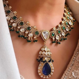 VeroniQ Trends-Sabyasachi Inspired Victorian Style Doublet Stone Necklace With Polki Stones-Bridal-Wedding-Engagement-USA-UK-Punjabi-Indian
