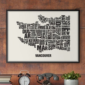 VANCOUVER Canada Lettre Emplacement Sérigraphie Affiche Typographie, Typo Carte de la ville, Lettres Carte, Quartiers Graphiques, Photos de villes, Affiche