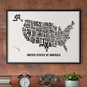 USA United States Buchstabenort Siebdruck Poster Typografie, Typo Stadtplan, Buchstaben Karte, Stadtteile Grafik, Städte Bilder, Plakat