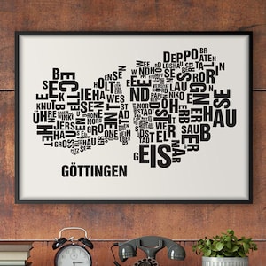 GÖTTINGEN Buchstabenort Siebdruck Poster Typografie, Typo Stadtplan, Buchstaben Karte, Stadtteile Grafik, Städte Bilder, Plakat