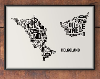 HELGOLAND Letter Location Screen Printing Poster Typography, Typo City Map, Letters Map, Districts Graphics, Cities Pictures, Poster