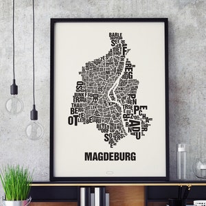 MAGDEBURG Buchstabenort Siebdruck Poster Typografie, Typo Stadtplan, Buchstaben Karte, Stadtteile Grafik, Städte Bilder, Plakat