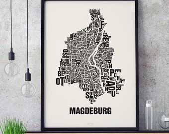 MAGDEBURG Buchstabenort Siebdruck Poster Typografie, Typo Stadtplan, Buchstaben Karte, Stadtteile Grafik, Städte Bilder, Plakat