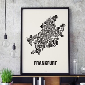 FRANCFORT lettre emplacement sérigraphie affiche typographie, carte de ville typo, carte de lettre, graphiques de district, photos de ville, affiche