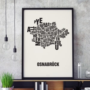 OSNABRÜCK Buchstabenort Siebdruck Poster Typografie, Typo Stadtplan, Buchstaben Karte, Stadtteile Grafik, Städte Bilder, Plakat