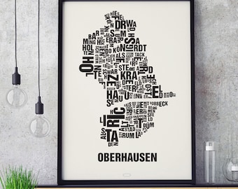 OBERHAUSEN Letter Location Screen Printing Poster Typography, Typo City Map, Letters Map, Districts Graphics, Cities Pictures, Poster