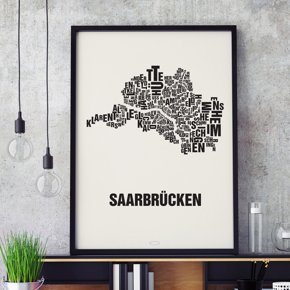 SAARBRÜCKEN Letter Location Screen Printing Poster Typography, Typo City Map, Letters Map, Districts Graphics, Cities Pictures, Poster