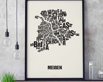 MEISSEN Letter Location Screen Printing Poster Typography, Typo City Map, Letters Map, Districts Graphics, Cities Pictures, Poster