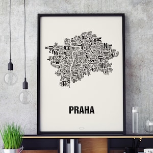 PRAG Praha Buchstabenort Siebdruck Poster Typografie, Typo Stadtplan, Buchstaben Karte, Stadtteile Grafik, Städte Bilder, Plakat