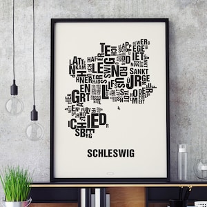 SCHLESWIG Buchstabenort Siebdruck Poster Typografie, Typo Stadtplan, Buchstaben Karte, Stadtteile Grafik, Städte Bilder, Plakat